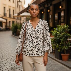 Stylish Black and White Animal Print Blouse